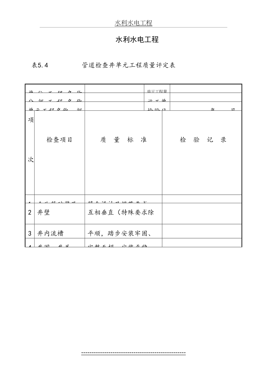 水利水电工-管道检查井单元工程质量评定表.doc_第2页