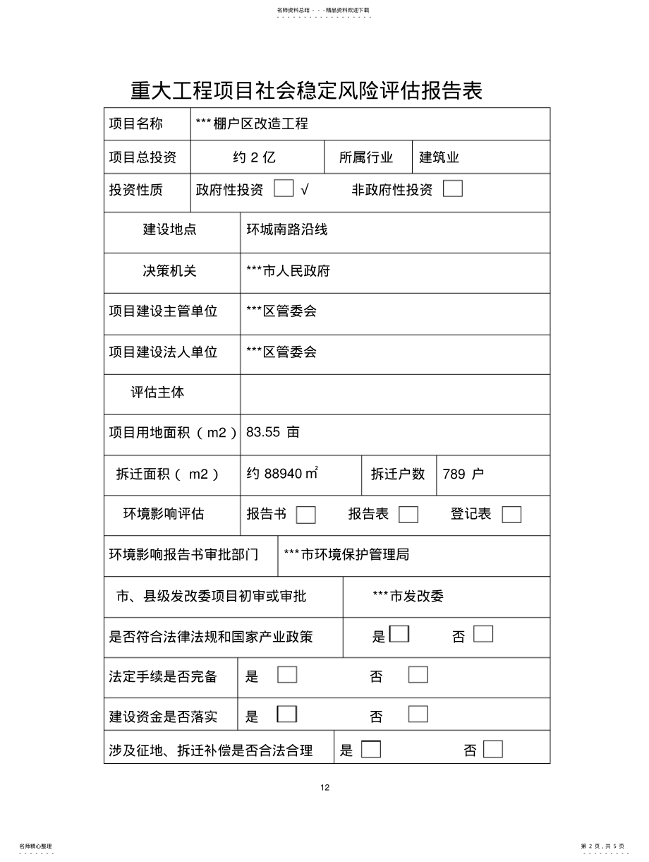 2022年重大工程项目社会稳定风险评估报告表(最新 .pdf_第2页