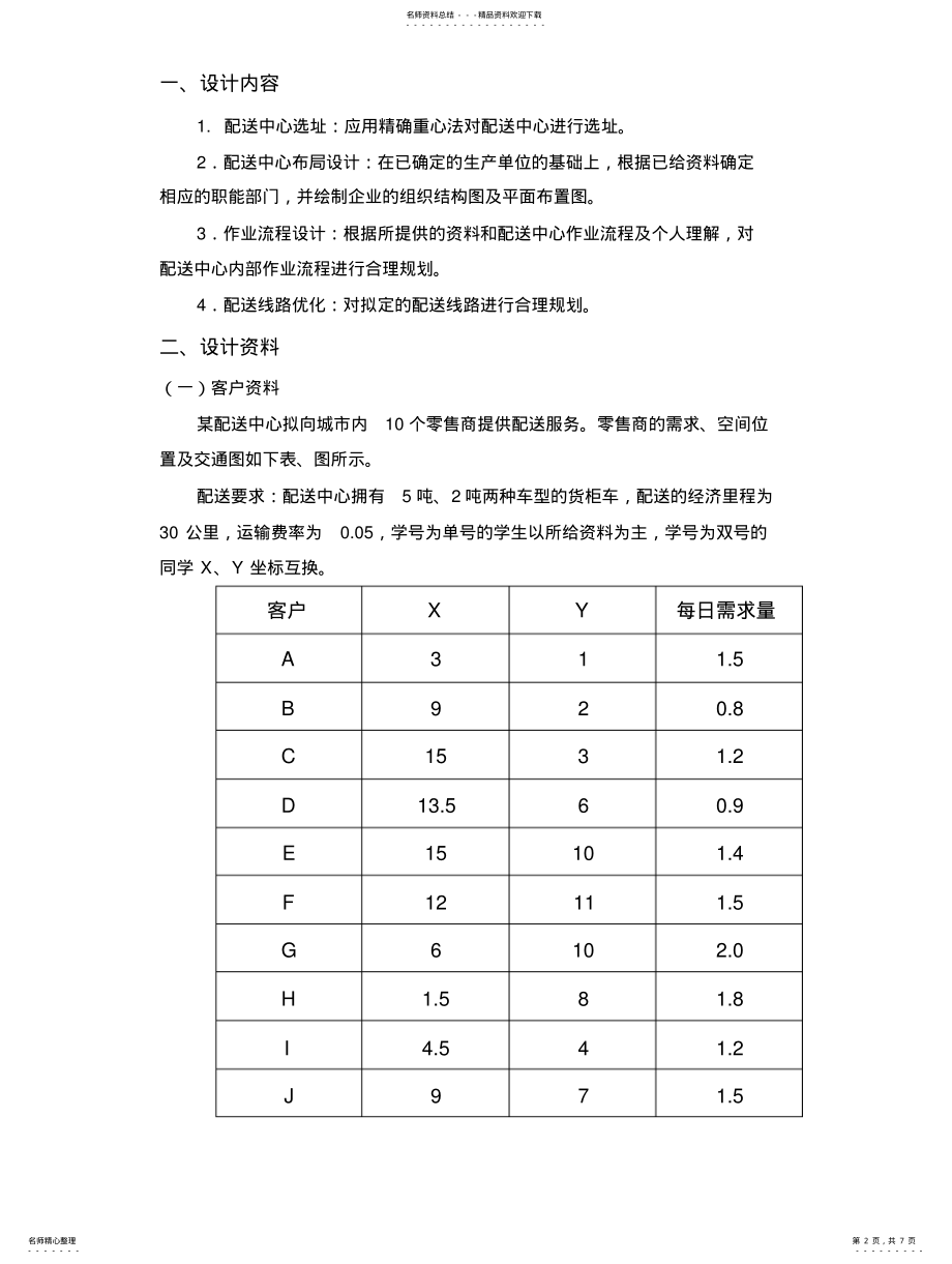 2022年配送中心选址与布局设计实训任务书 .pdf_第2页