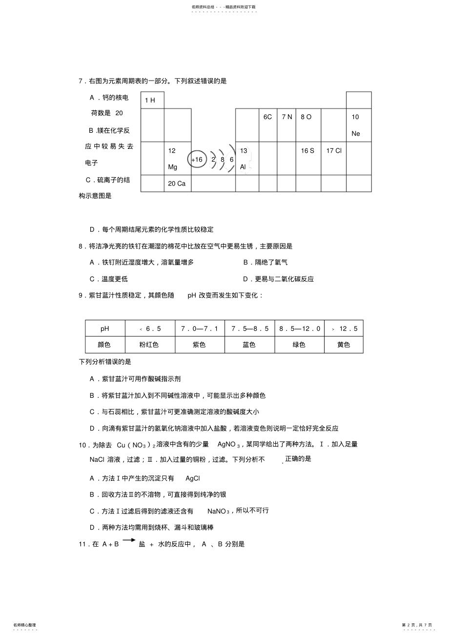 2022年四川省成都市高中阶段教育学校统一招生考试化学试卷 .pdf_第2页