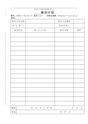 房地产物业公司业主委托管理服务企业 6.2-Z01-02-F3 培训计划.doc