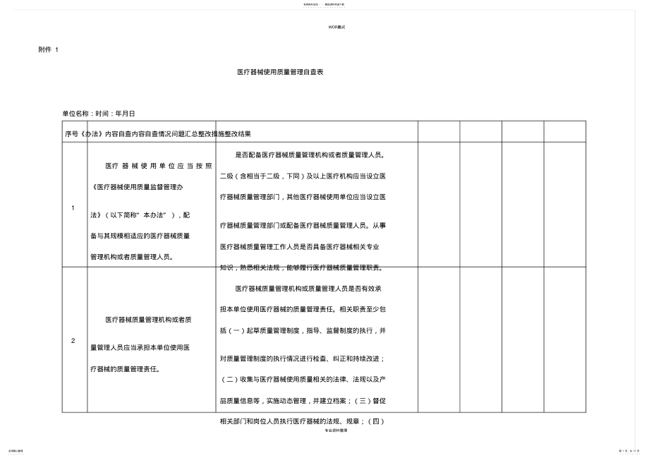 2022年医疗器械质量管理自查表 .pdf_第1页