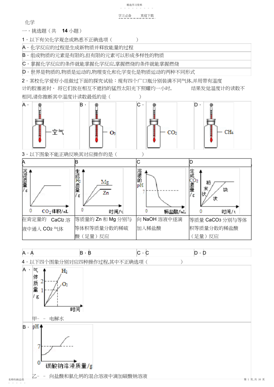 2022年初中化学自主招生试卷.docx_第1页