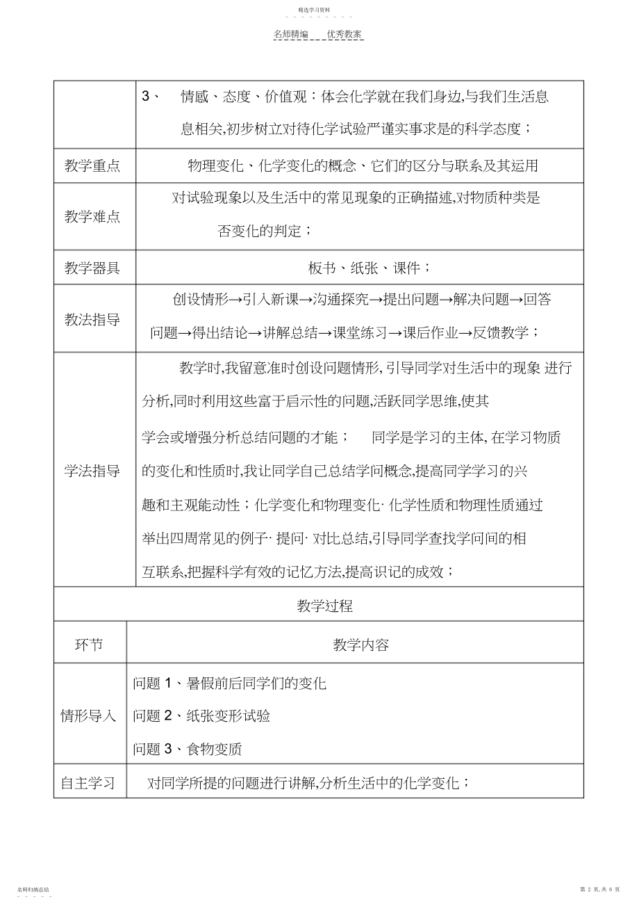 2022年初三化学化学物质的变化和性质教案.docx_第2页