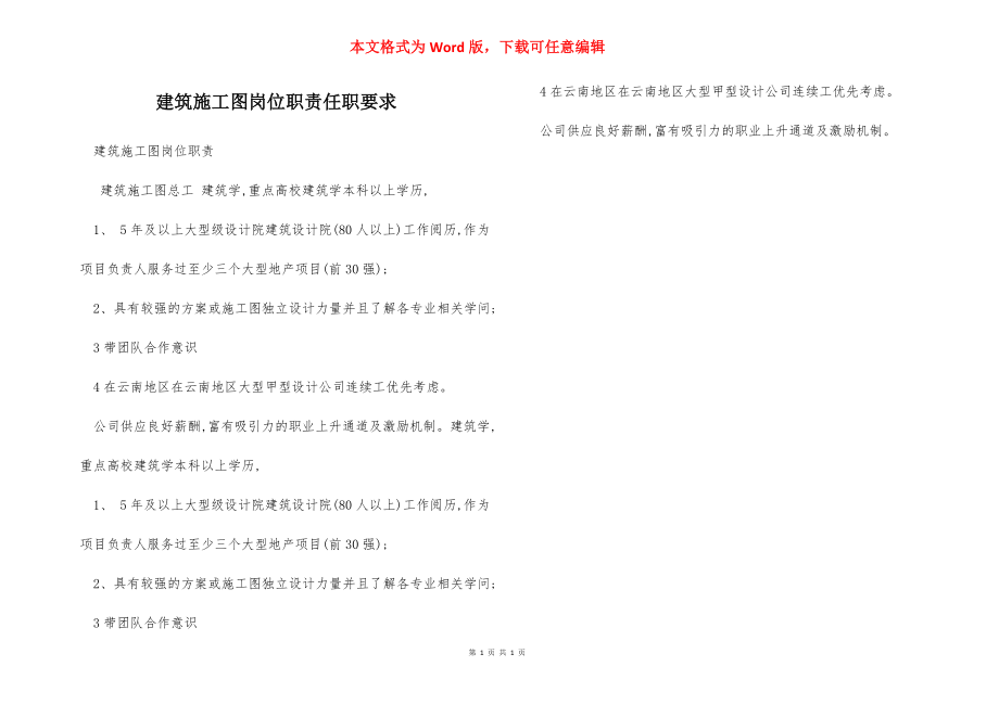 建筑施工图岗位职责任职要求.docx_第1页