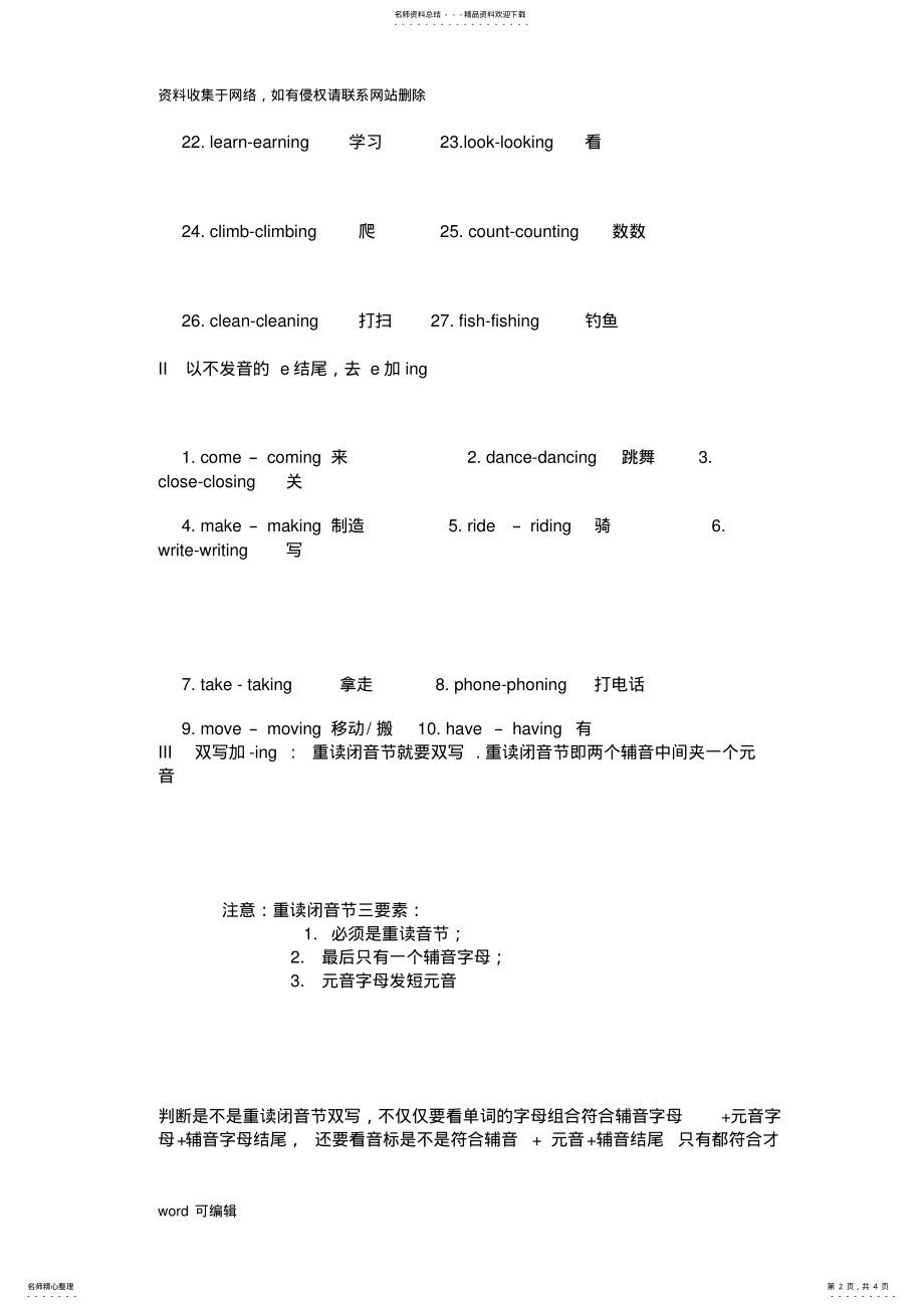 2022年动词变现在分词规则及练习题教学内容 .pdf_第2页