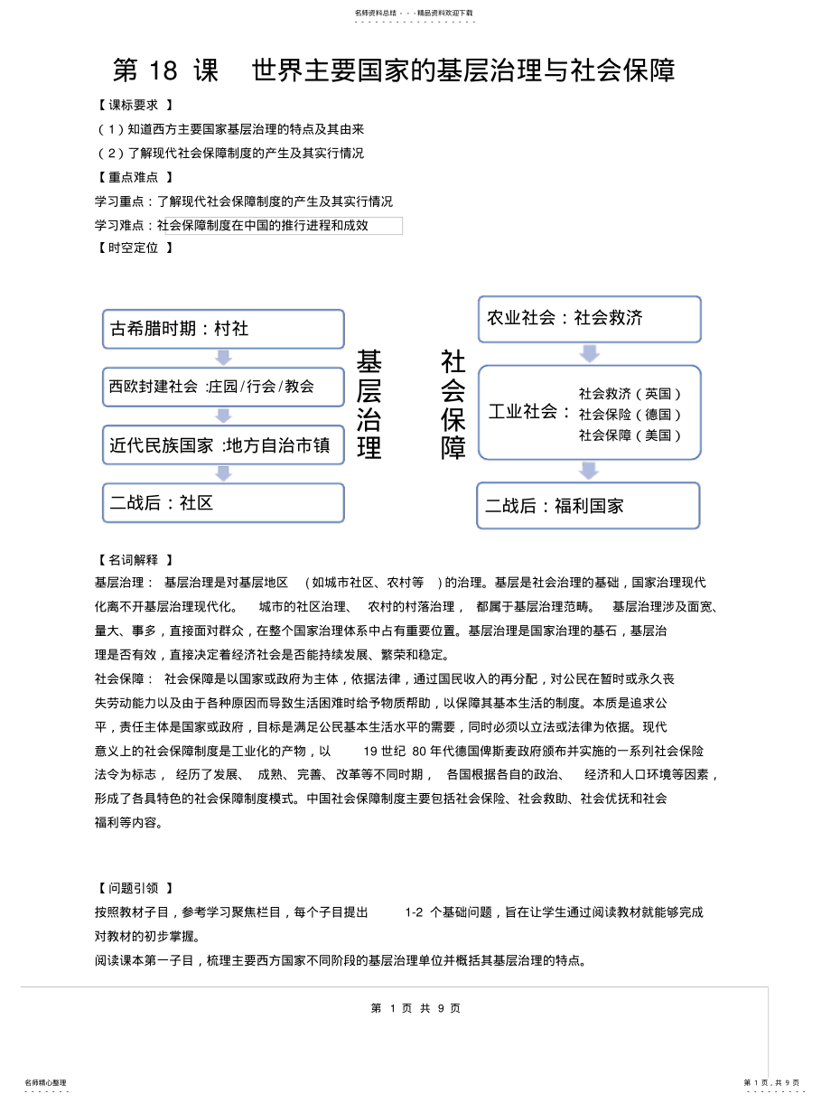 2022年选必一课世界主要国家的基层治理与社会保障学案 .pdf_第1页