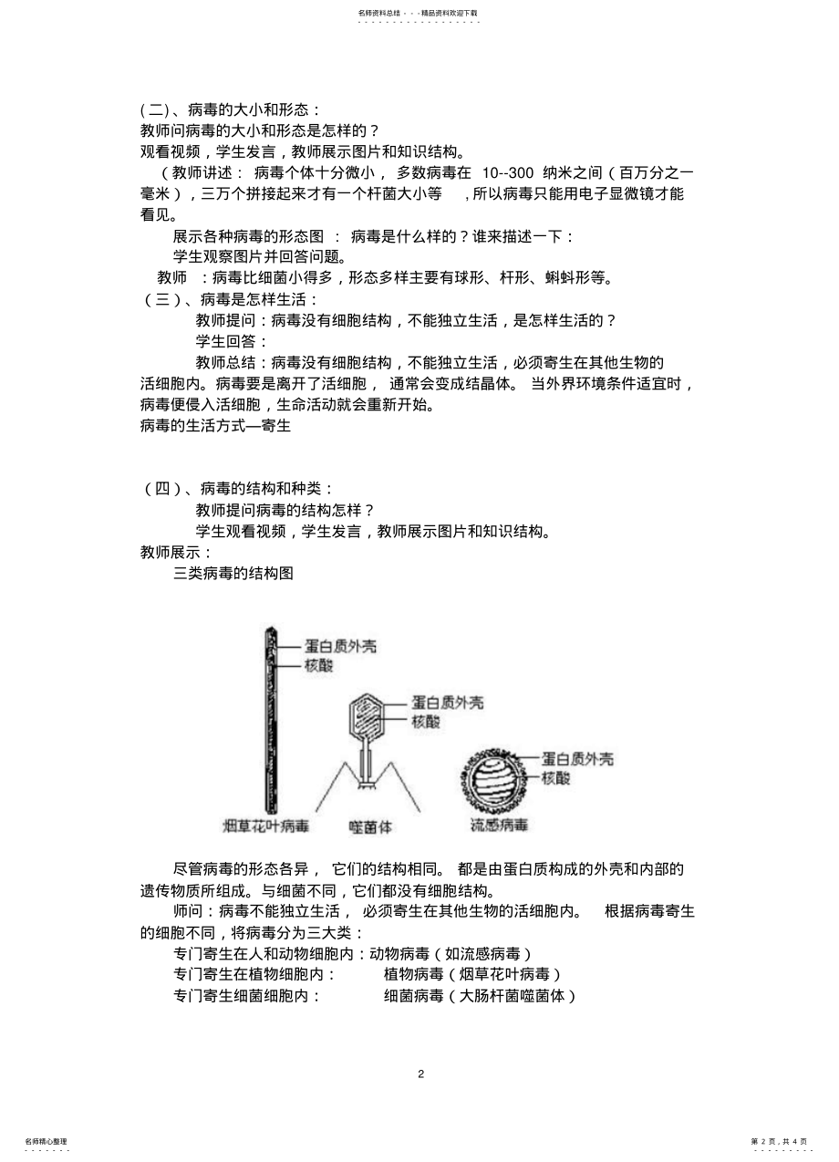 2022年八年级生物上：病毒教案 .pdf_第2页