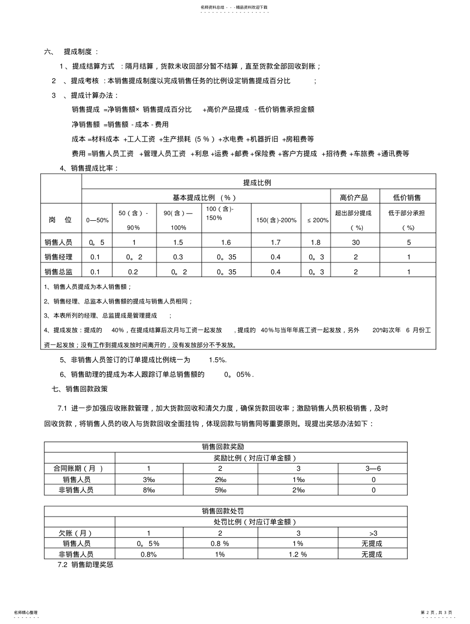 2022年销售人员薪资及销售提成制度 .pdf_第2页