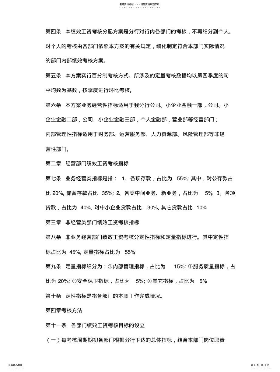 2022年银行支行绩效工资考核分配规章制度方案 .pdf_第2页