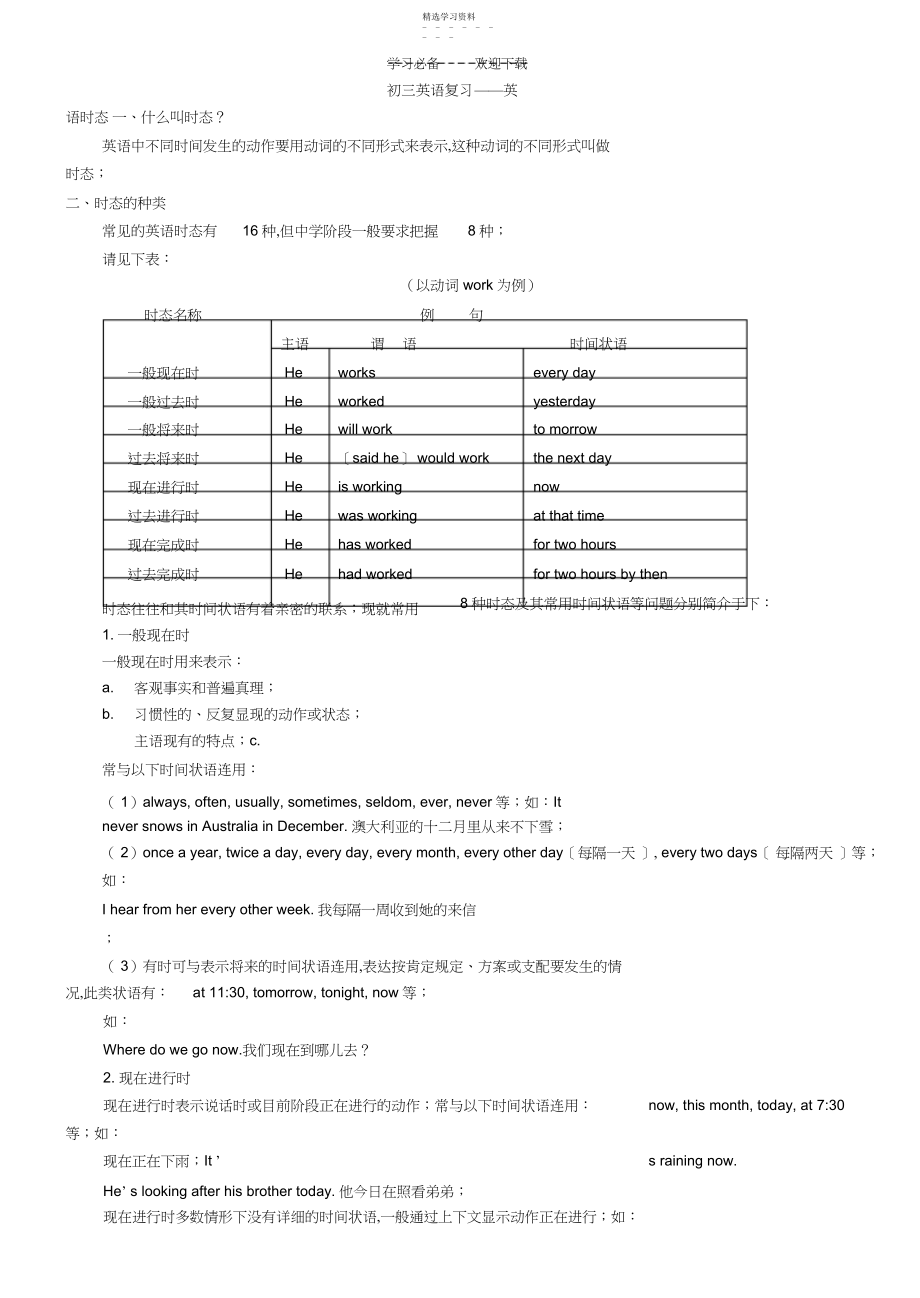 2022年初三英语复习英语时态.docx_第1页