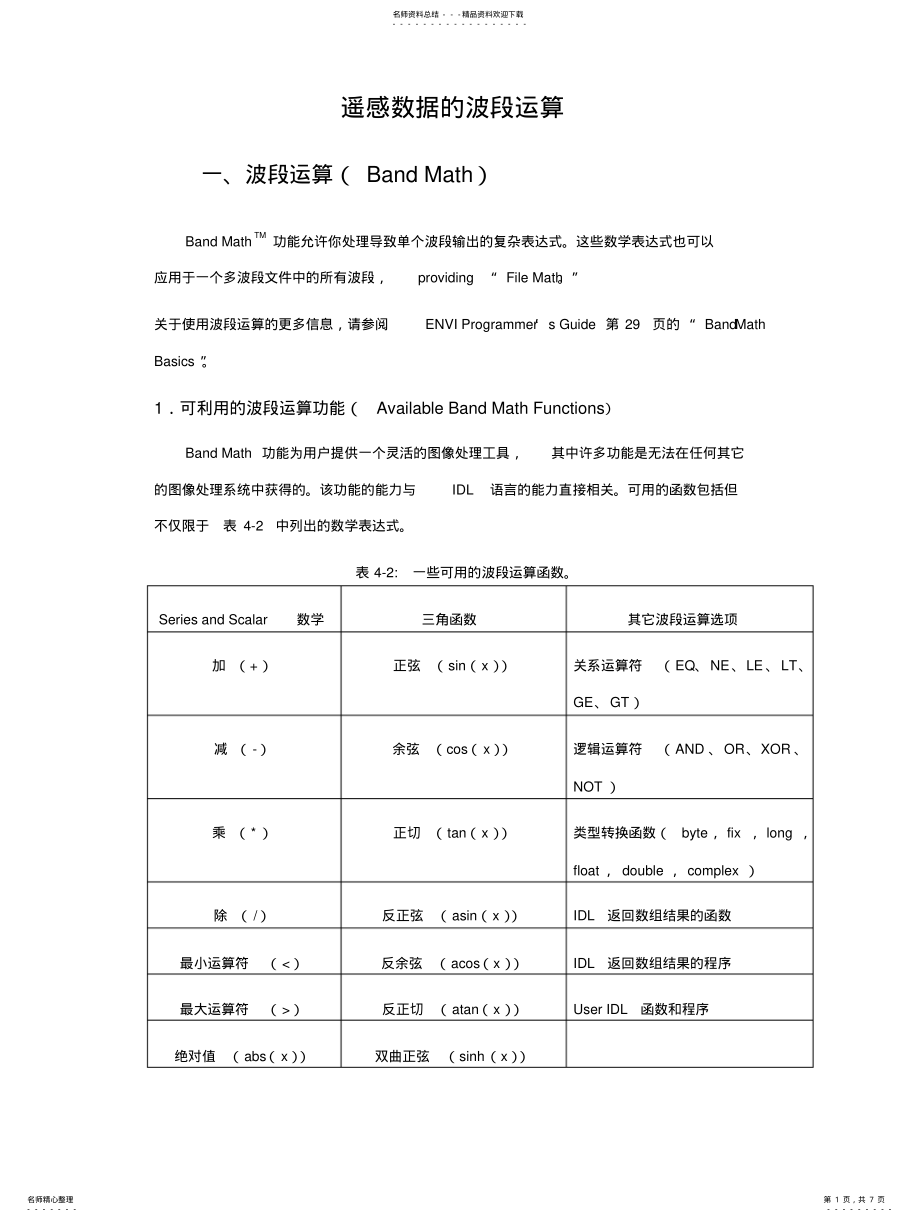 2022年遥感数据的波段运算 .pdf_第1页