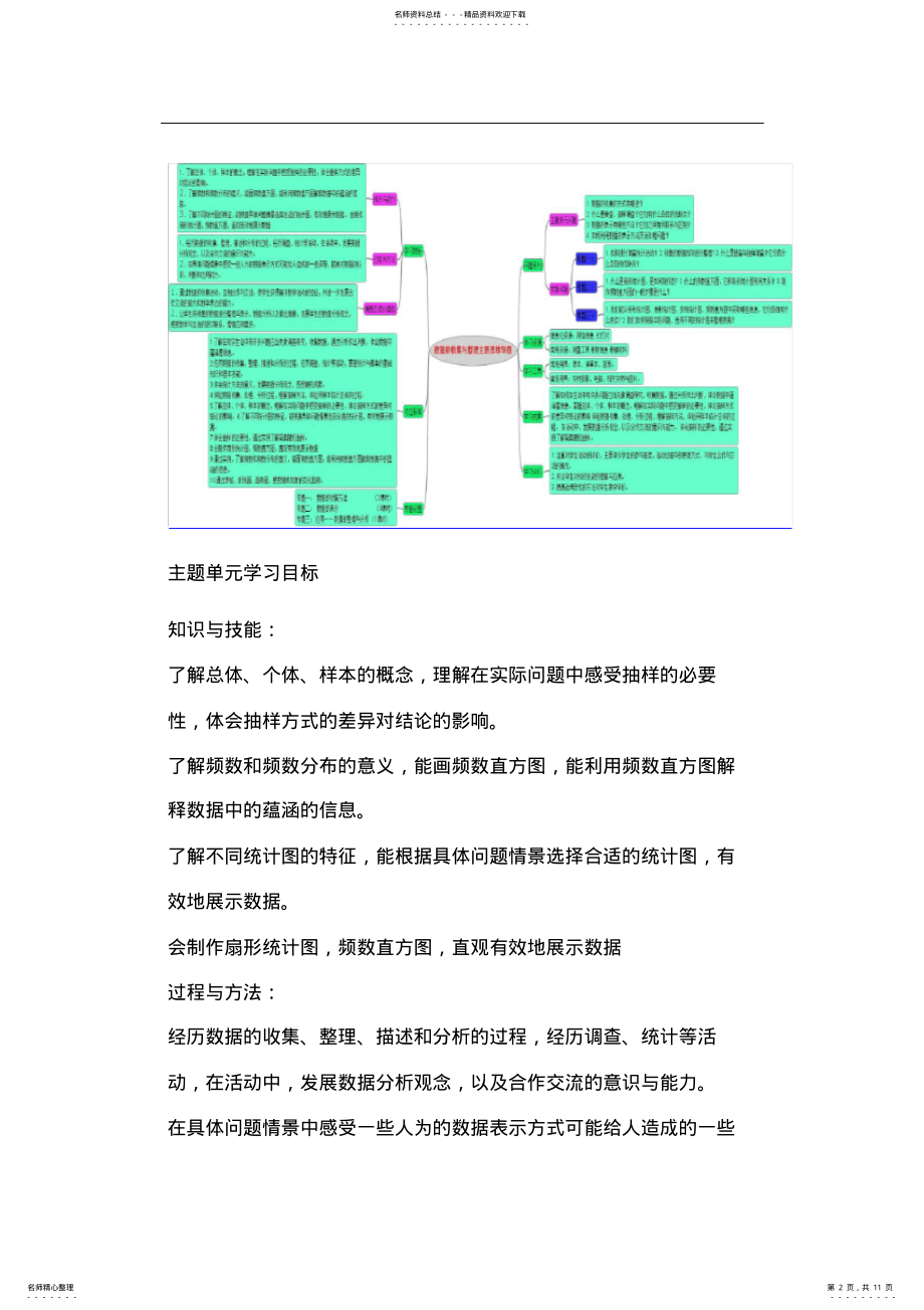 2022年初中数学《数据的收集与整理》单元教学设计以及思维导图 .pdf_第2页