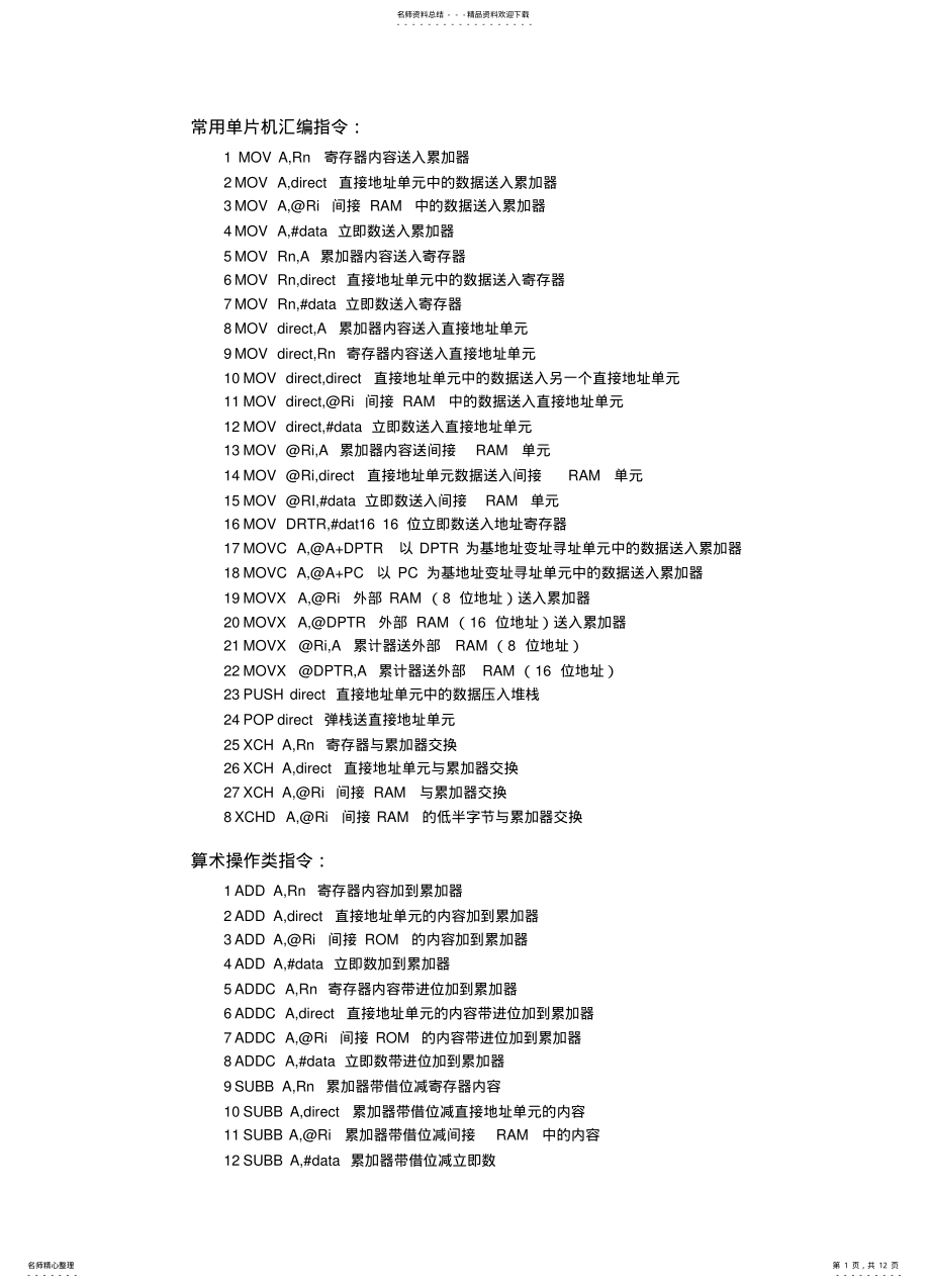 2022年单片机常用指令 .pdf_第1页