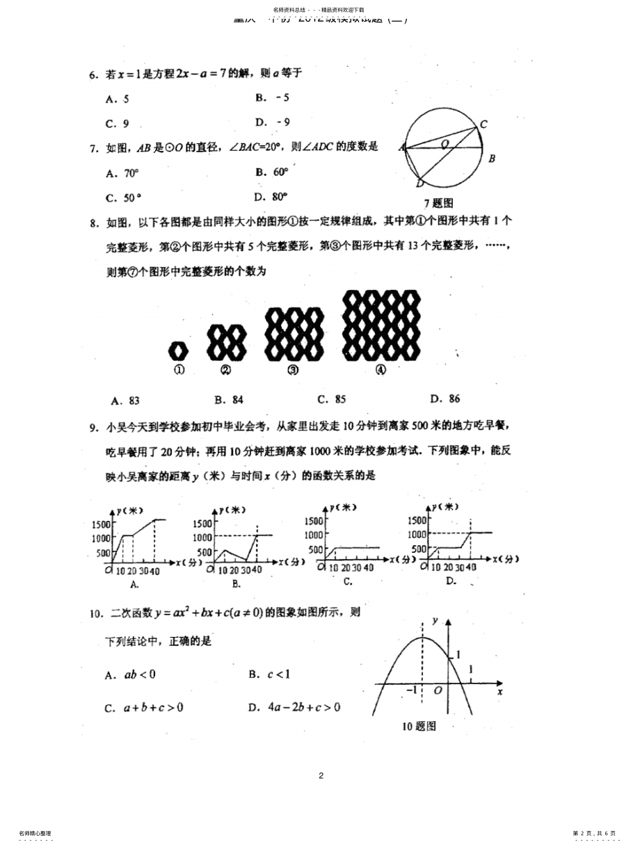 2022年重庆一中初级模拟试题 .pdf_第2页