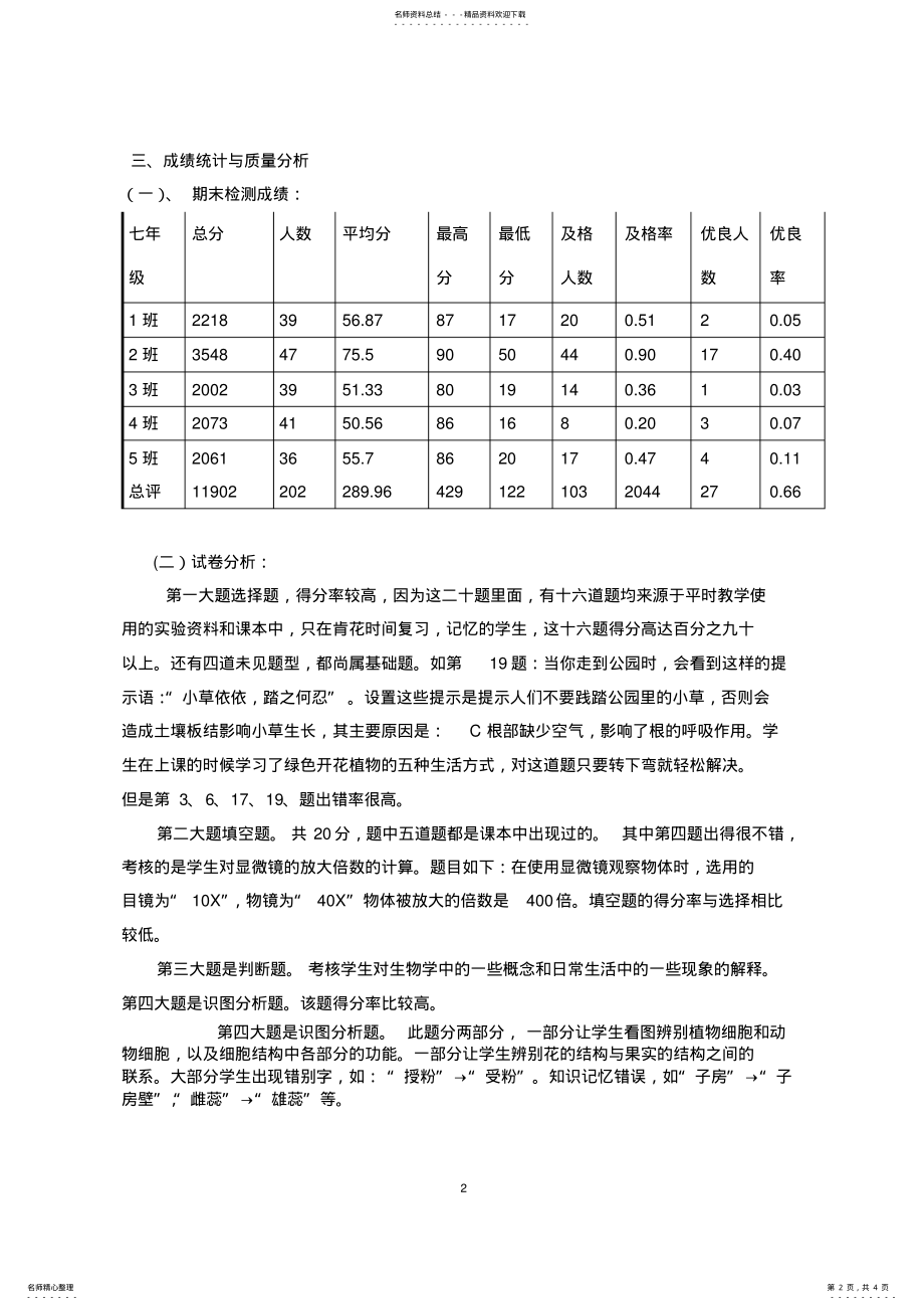 2022年初一生物第一学期期末考试质量分析 2.pdf_第2页