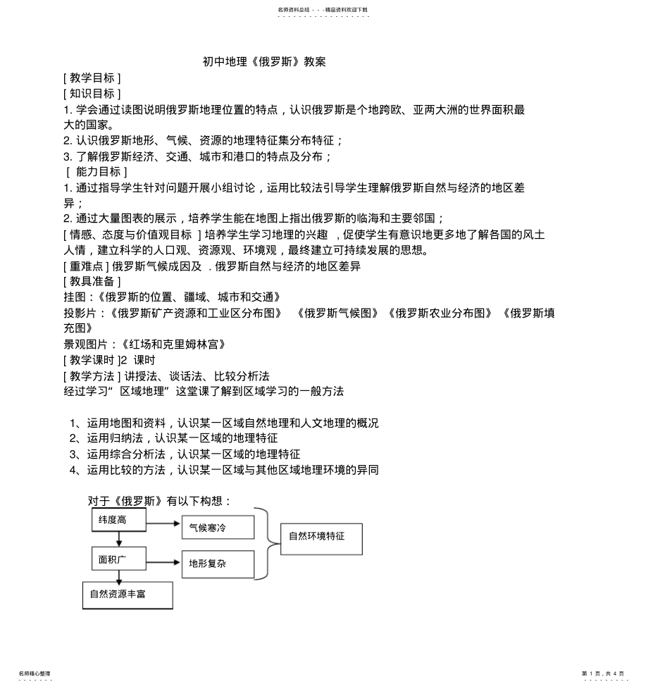 2022年初中地理《俄罗斯》教案 .pdf_第1页