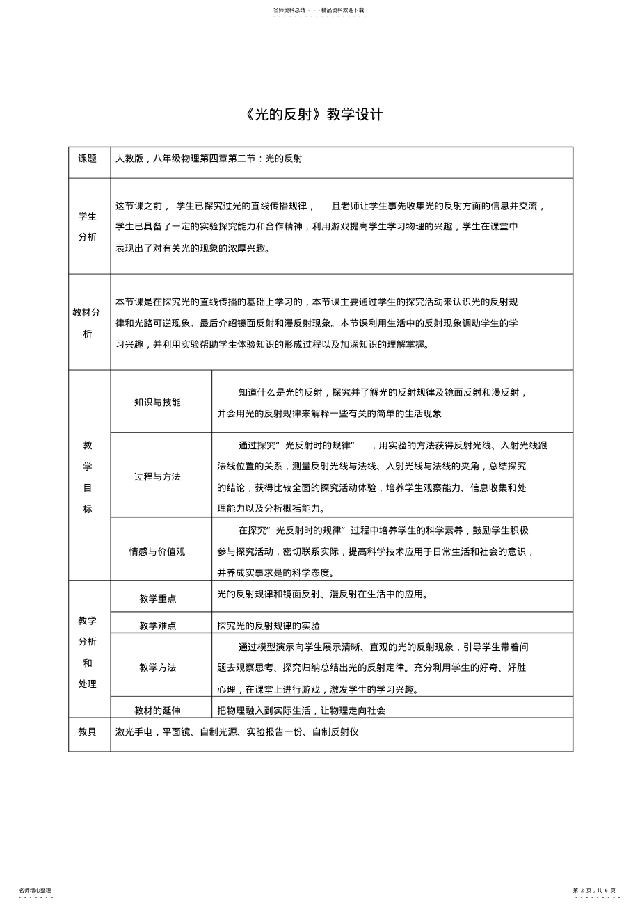 2022年初中物理《光的反射》教学设计 .pdf_第2页