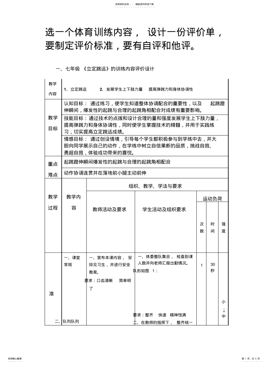 2022年选一个体育训练内容,设计一份评价单,要制定评价标准,要有自评和他评 .pdf_第1页