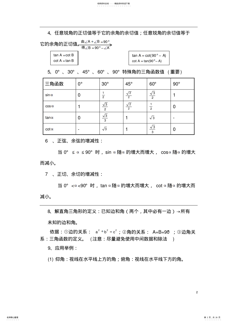 2022年初中三角函数知识点总结及中考真题讲解 2.pdf_第2页