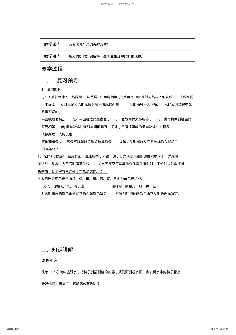 2022年初二物理教案光的折射与色散 .pdf_第2页