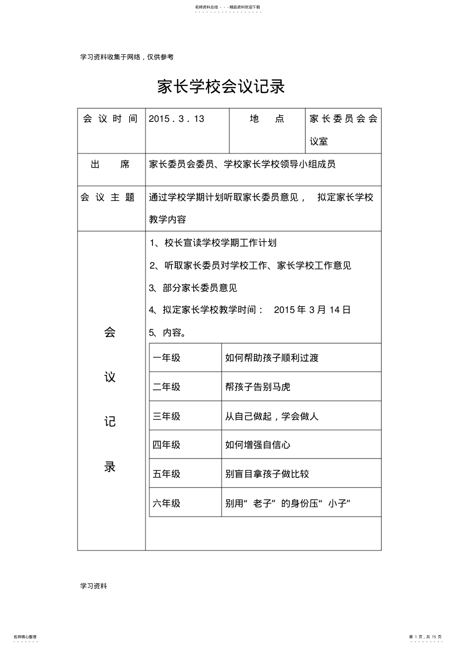 2022年冯庄小学家长学校会议记录.doc .pdf_第1页