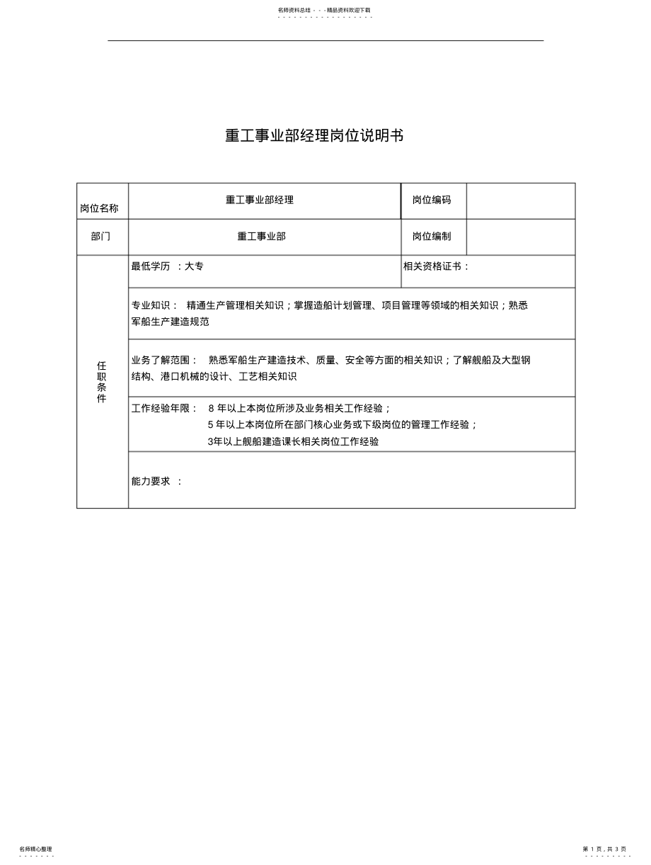 2022年重工事业部经理职责描述 .pdf_第1页