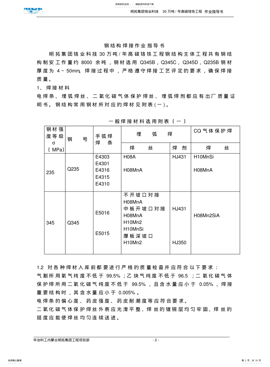 2022年钢结构焊接工艺指导书 .pdf_第2页