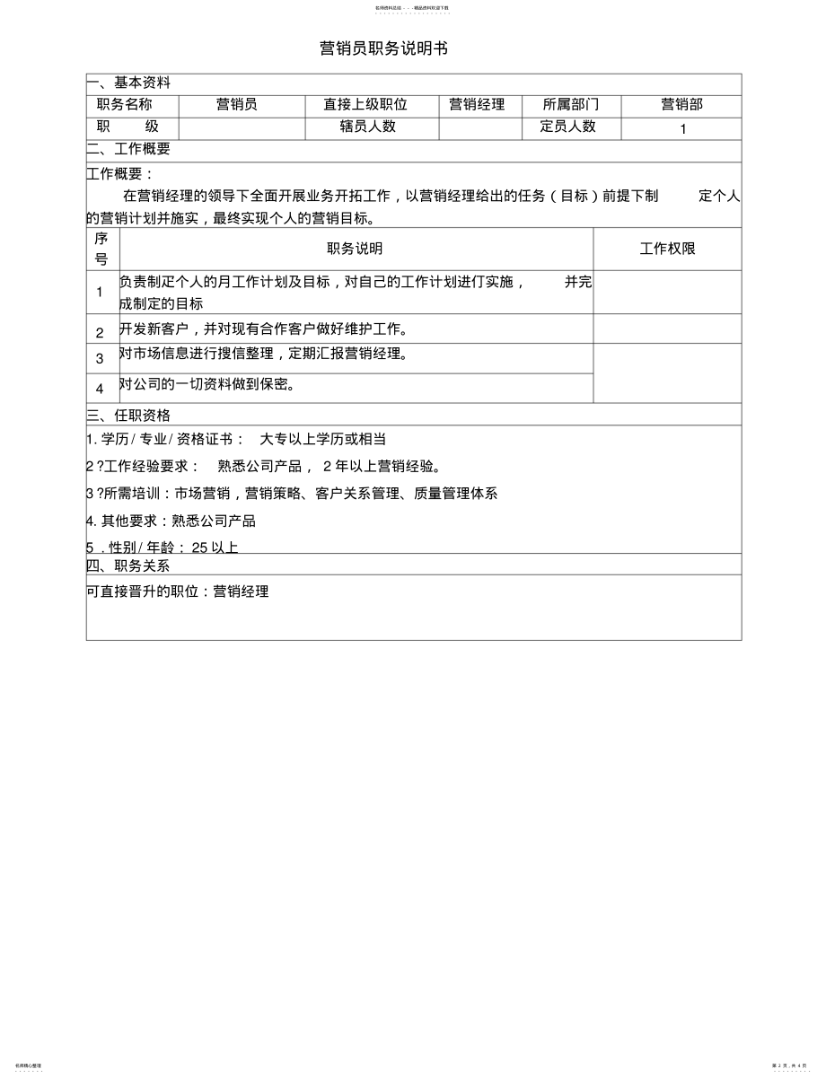 2022年销售部各岗位职责说明书 .pdf_第2页