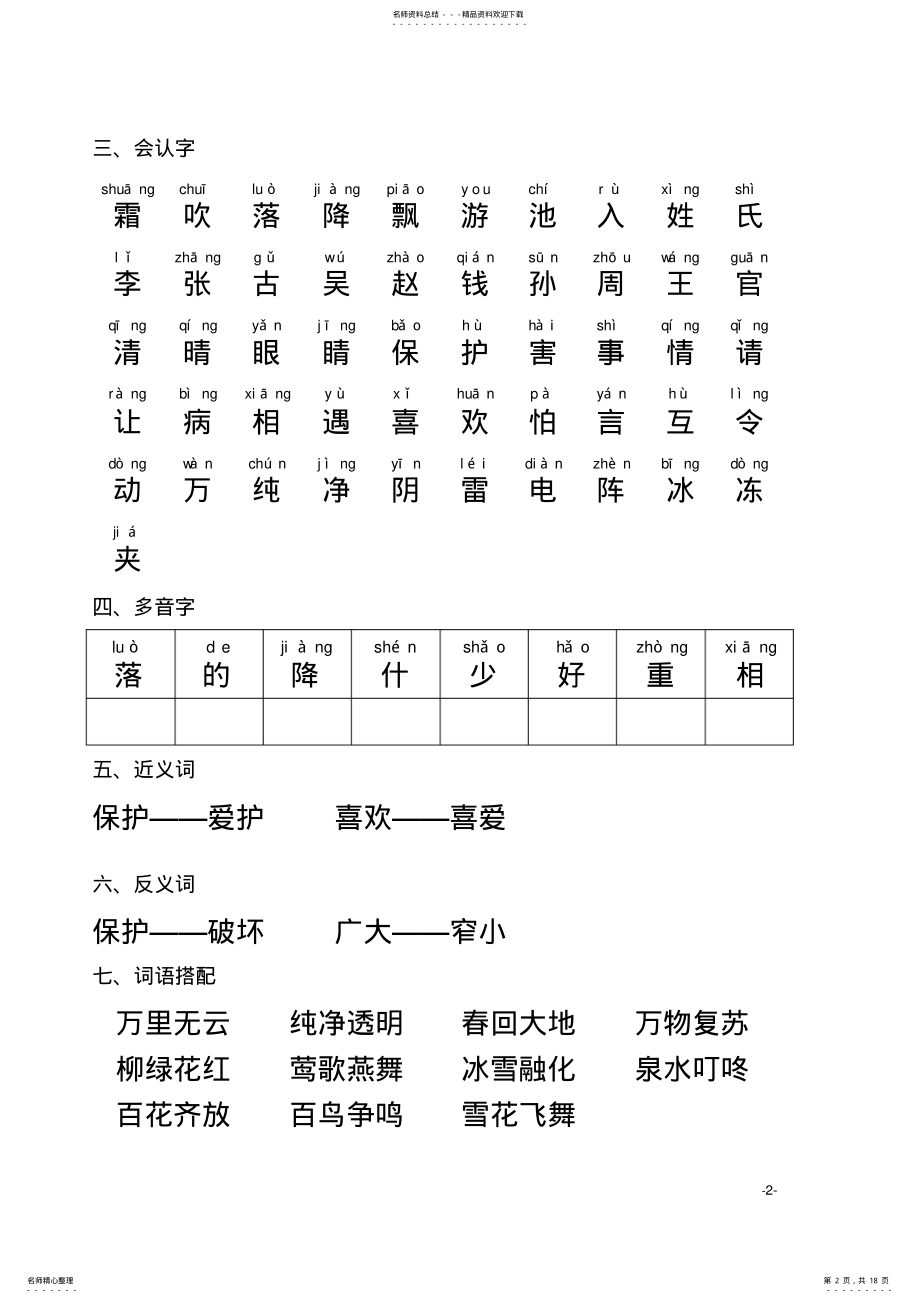 2022年部编人教版小学一年级语文下册全册知识点归纳总结 .pdf_第2页