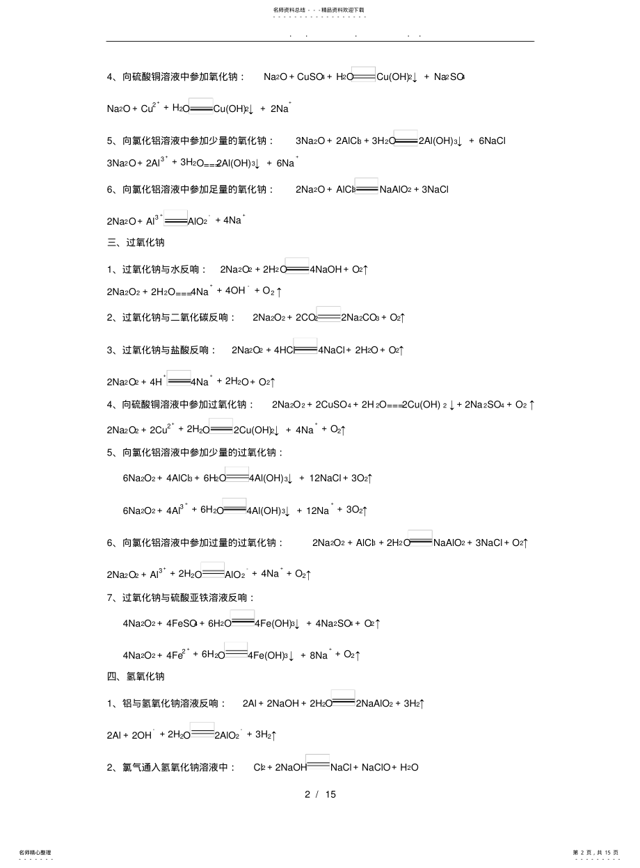 2022年钠及其化合物的化学方程式和离子方程式要点说明 .pdf_第2页