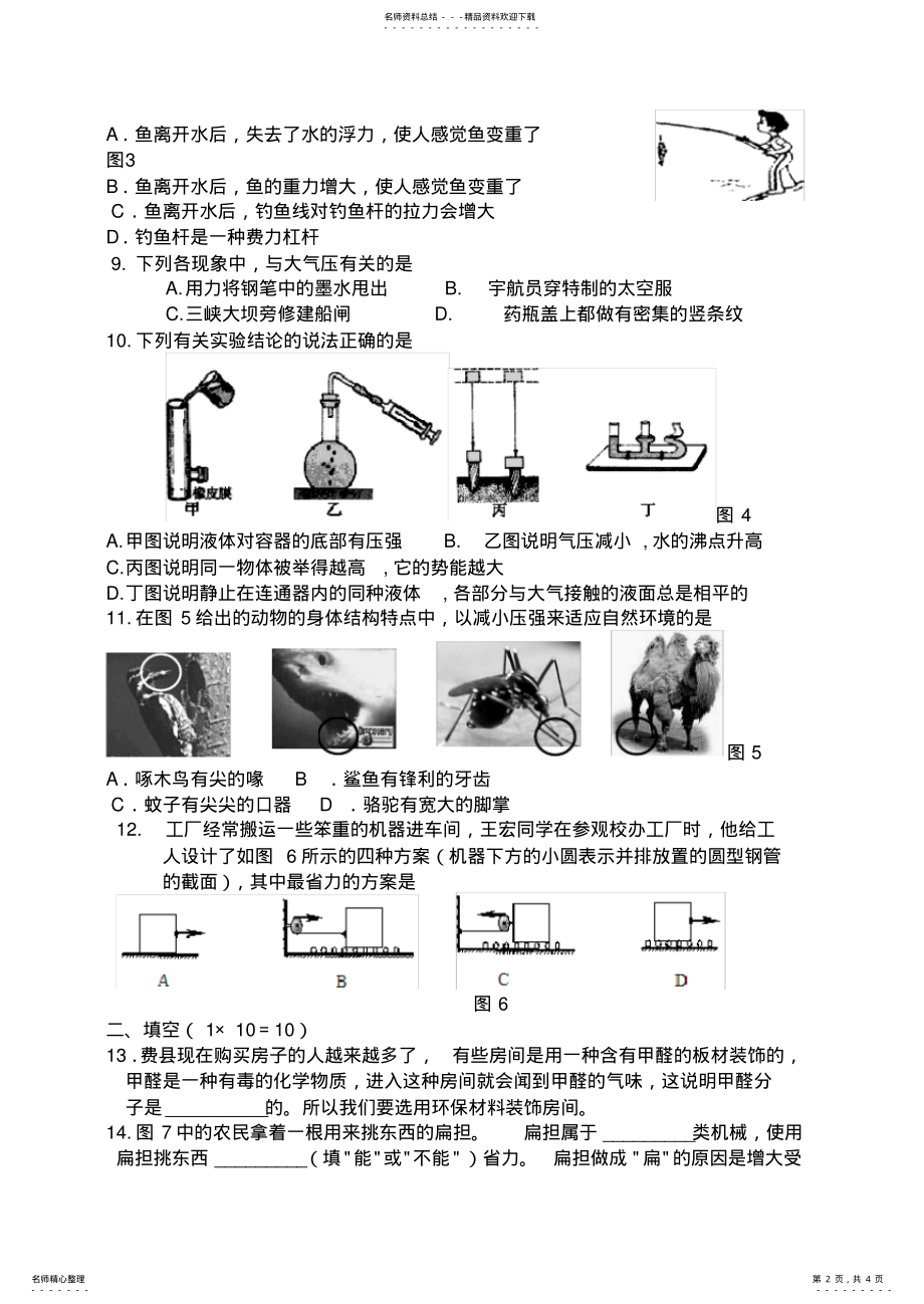 2022年八年级下册期末测试卷沪科版 .pdf_第2页