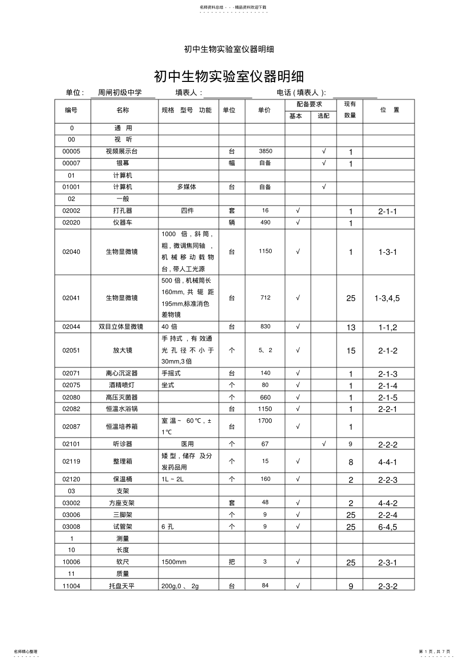 2022年初中生物实验室仪器明细 .pdf_第1页