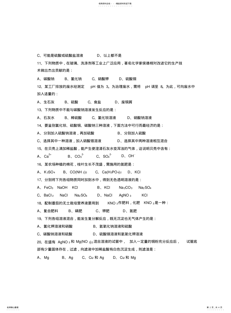 2022年酸碱盐基础测试题 .pdf_第2页