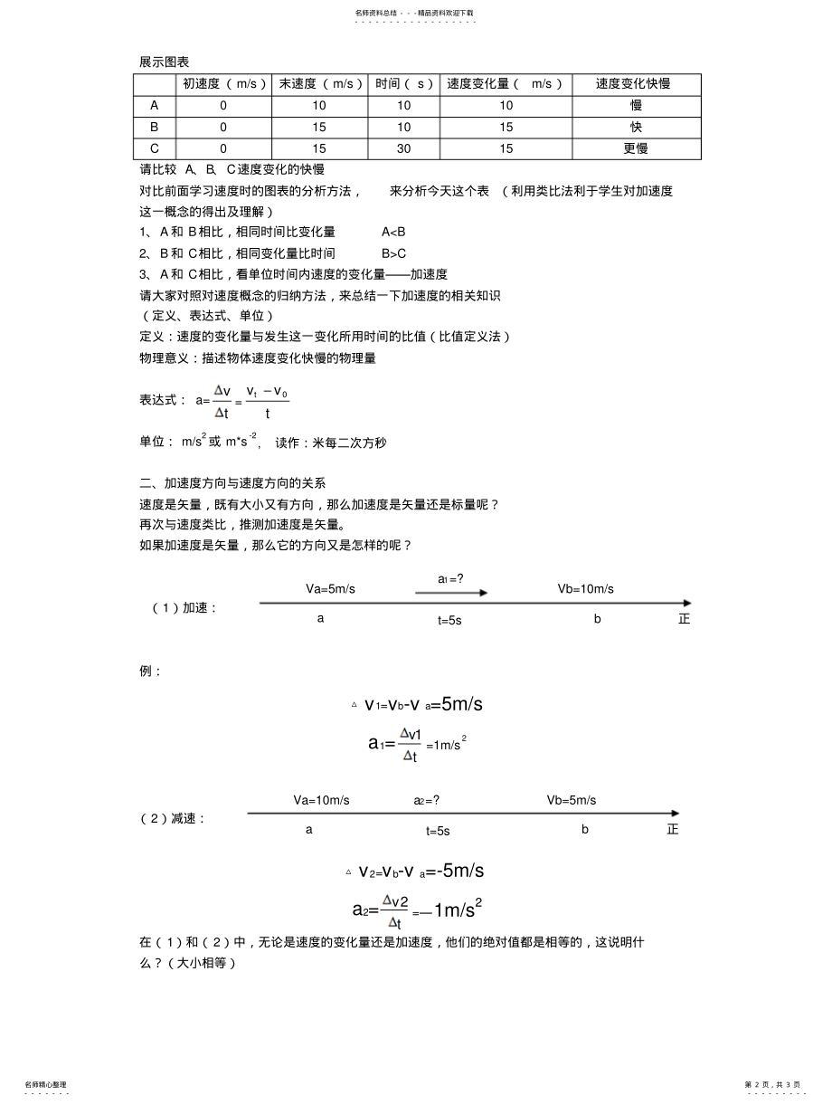 2022年速度变化快慢的描述—加速度教案整理 .pdf_第2页