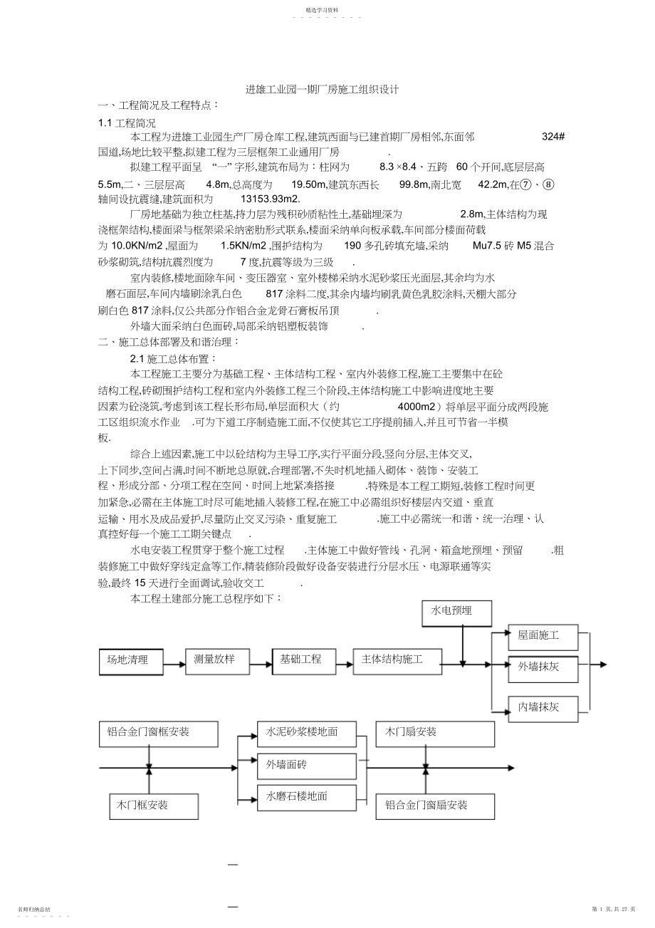 2022年进雄工业园一期厂房施工组织设计方案.docx_第1页