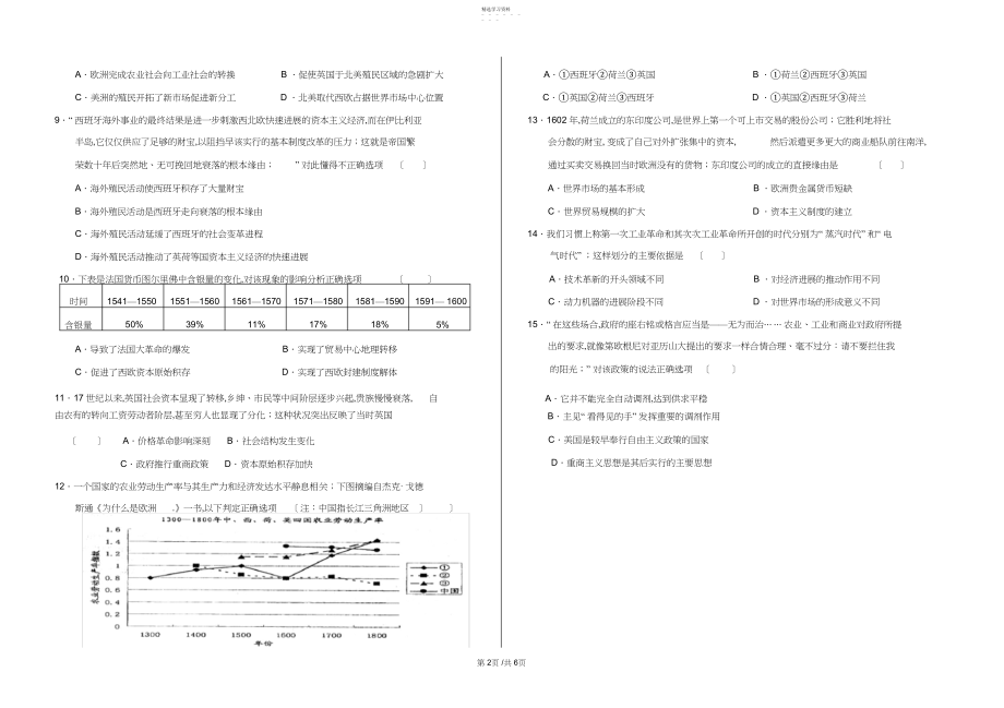 2022年走向世界的资本主义市场检测卷.docx_第2页