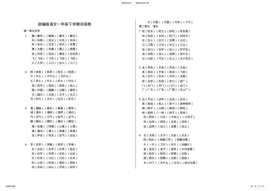 2022年部编版语文一年级下册词语表 2.pdf_第1页