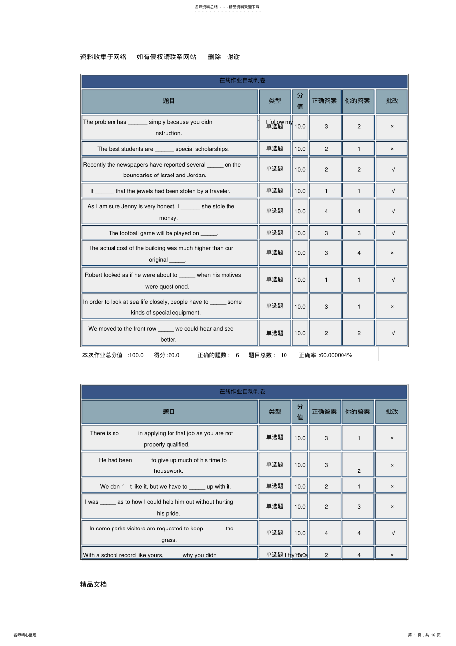 2022年北京理工大学远程教育大学英语在线作业答案a .pdf_第1页