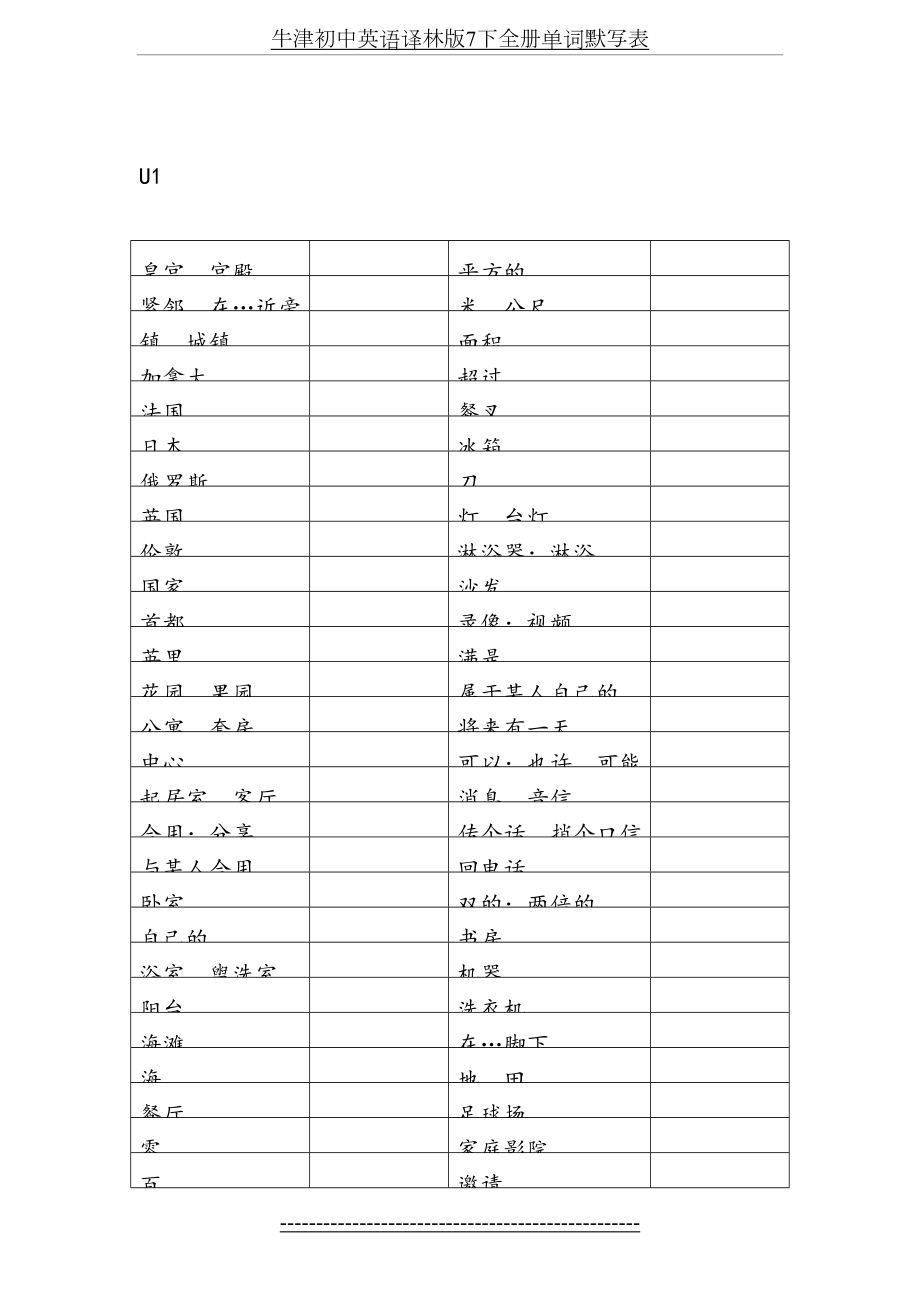 牛津初中英语译林版7下全册单词默写表.doc_第2页