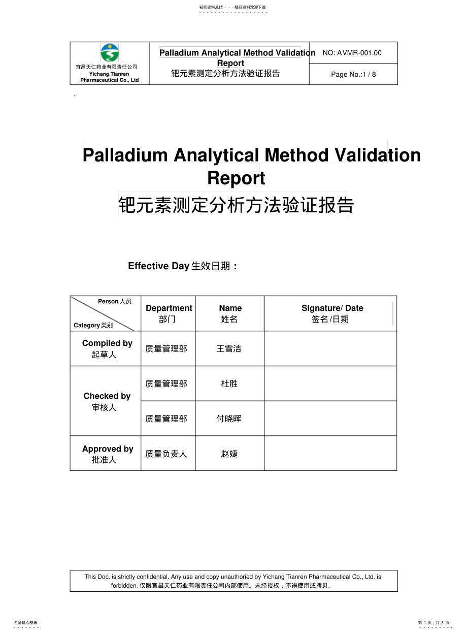 2022年钯元素测定分析方法验证报告 .pdf_第1页