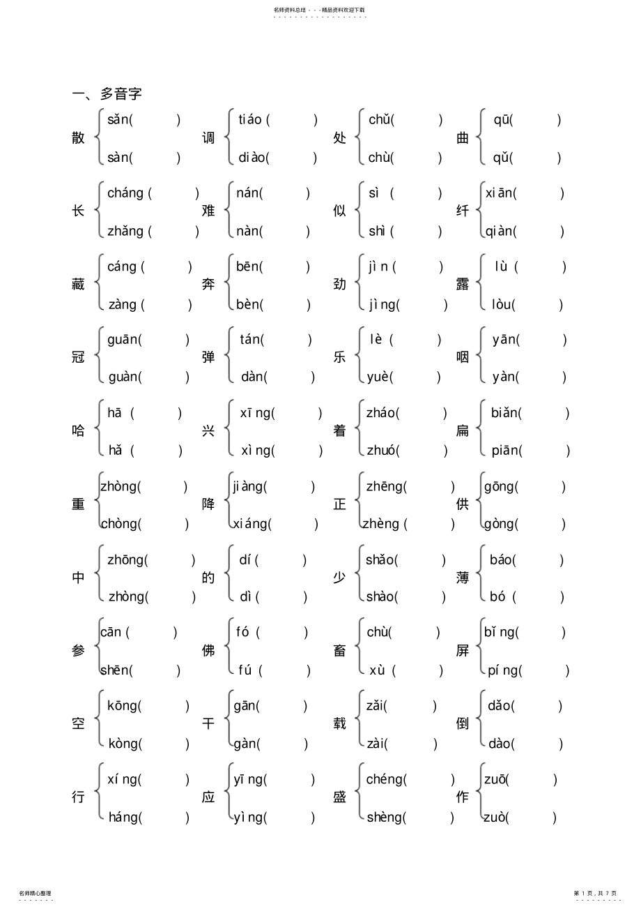 2022年四年级上册多音字_形近字组词专题练习 .pdf_第1页