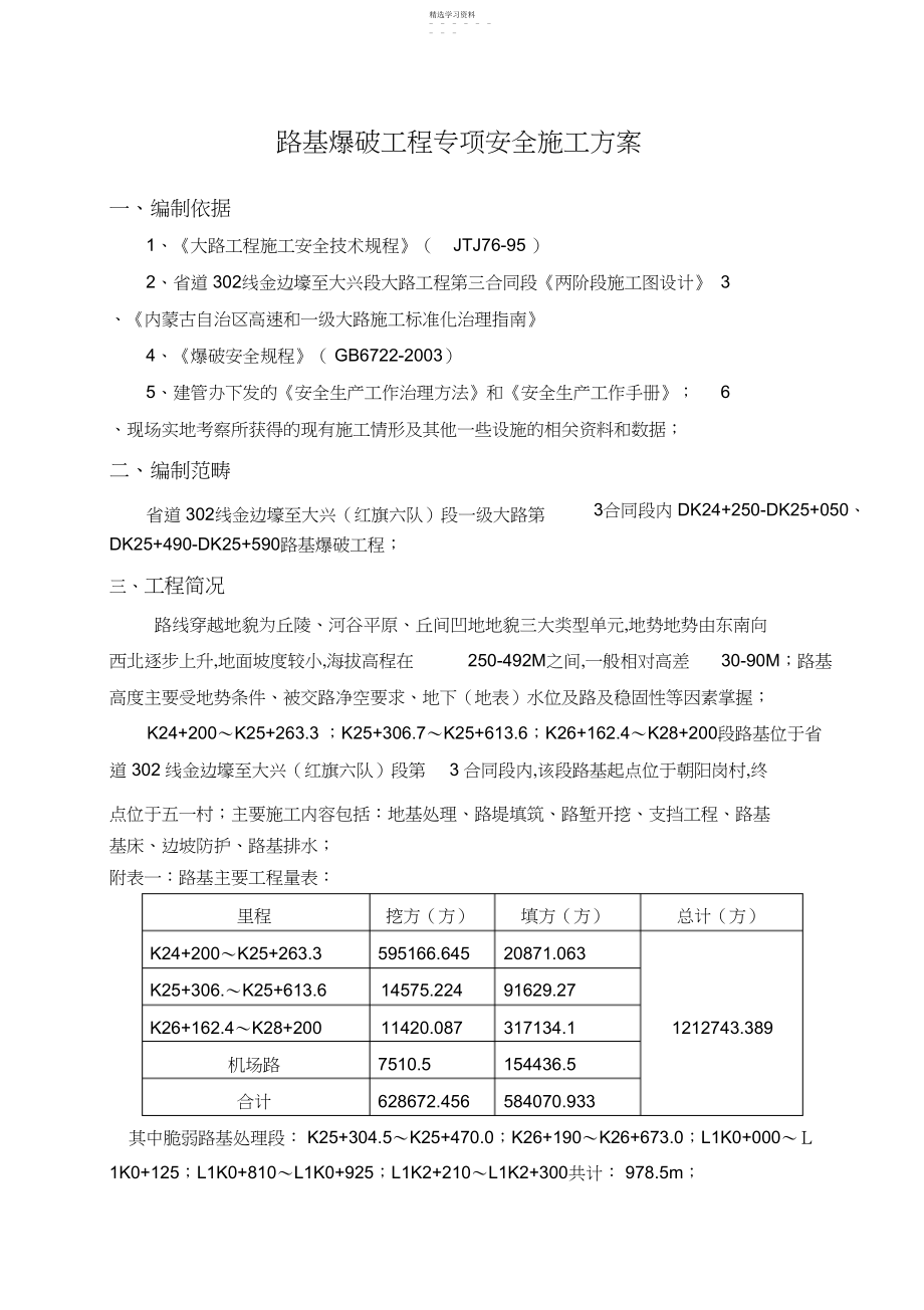 2022年路基爆破专项安全施工技术方案修改.docx_第1页