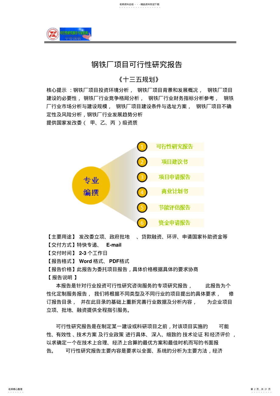 2022年钢铁厂项目可行性研究报告 .pdf_第2页