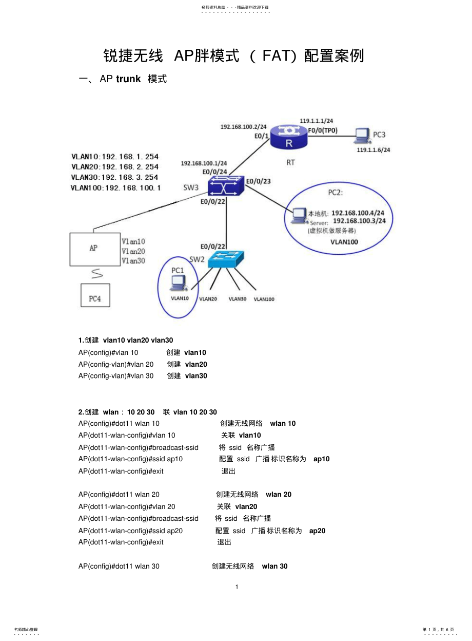 2022年锐捷无线AP胖模式配置案例 .pdf_第1页