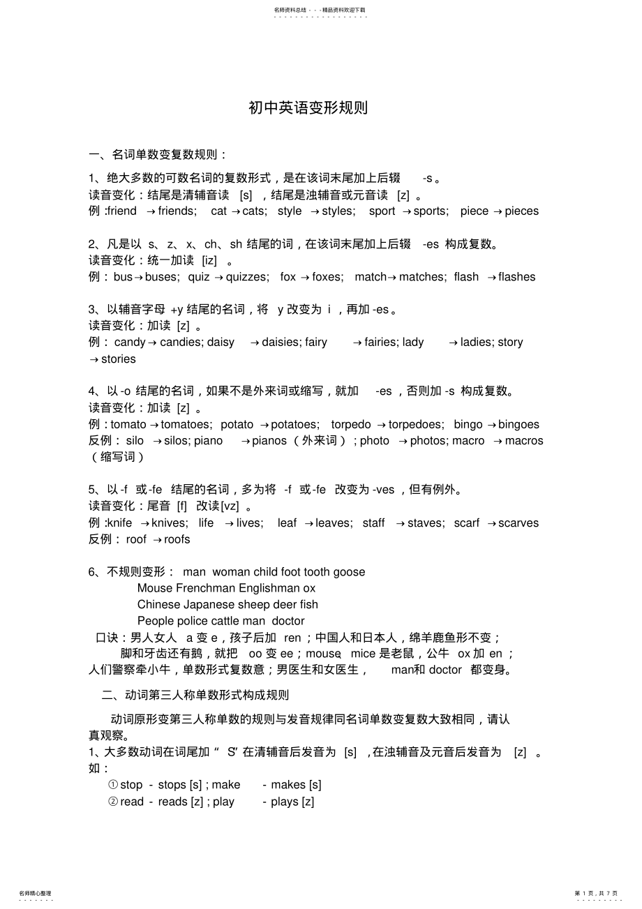 2022年初中英语变形规则 .pdf_第1页