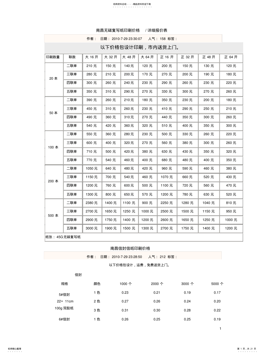 2022年南昌无碳复写纸印刷价格 .pdf_第1页