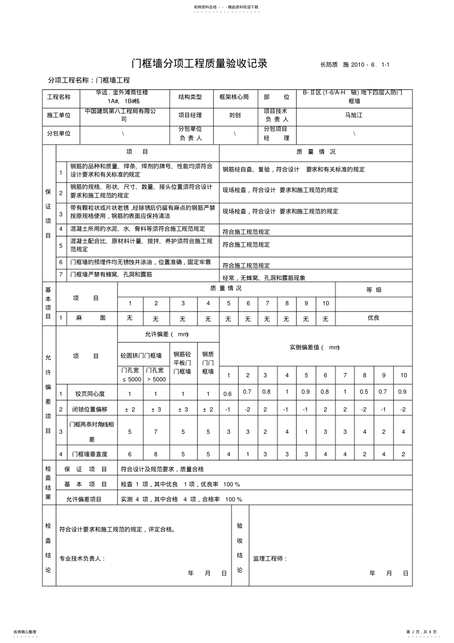 2022年门框墙分项工程质量验收记录 .pdf_第2页