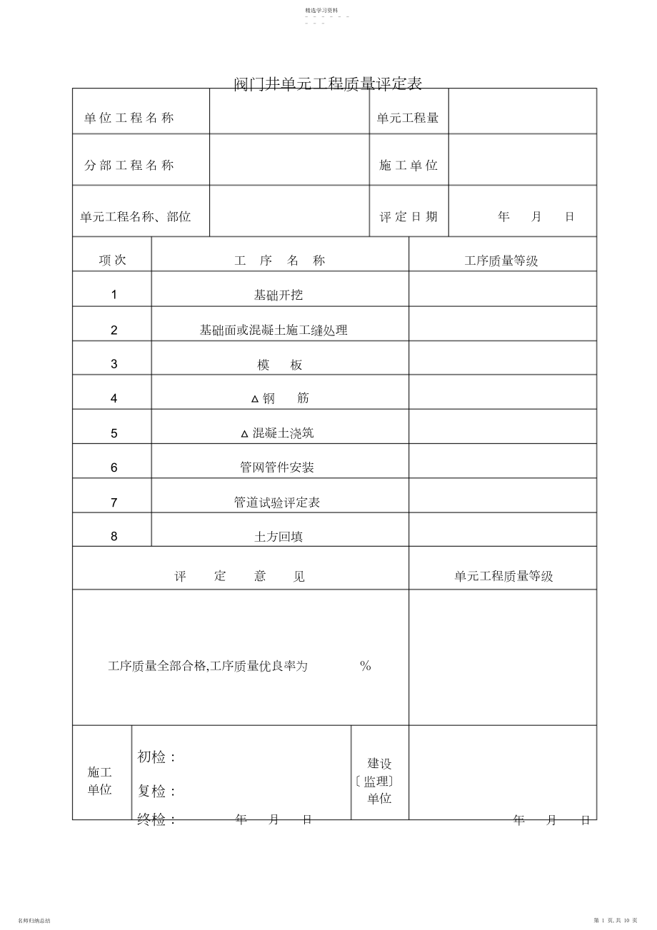 2022年阀门井单元工程质量评定表.docx_第1页