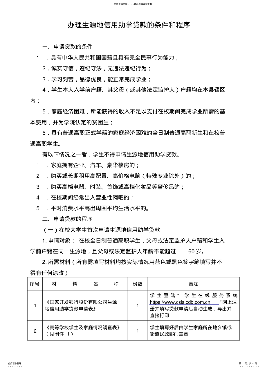 2022年办理生源地信用助学贷款的条件和程序-- .pdf_第1页